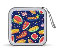 Hot Dogs Watermelon Corn U.S. Flag Portable CD Case 40 Capacity DVD Collection Holder Zipper Storage Wallet for Car Home Travel