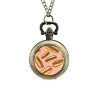 Hot Dogs with Wheat Buns Vintage Pocket Watch Alloy Pendant Watches Necklace Gift for Men Women Coppery-Style