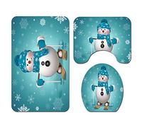 HOT DREAM 3-Piece Snowman Santa Toilet Seat Cover and Rug Set Red Christmas Decorations Bathroom (Style 5)