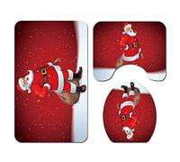 HOT DREAM 3-Piece Snowman Santa Toilet Seat Cover and Rug Set Red Christmas Decorations Bathroom (Style 3)