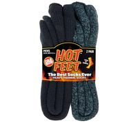 HOT FEET Cozy, Heated Thermal Socks for Men, Warm, Patterned Crew Socks, USA Men's Sock Sizes 6 12.5, (Denim Heather/Dark Navy) (2, Pack)