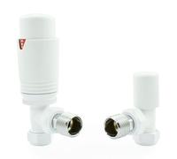 Hot Flow All-White Estuary Angled TRV Thermostatic Radiator Valve (Pair) Includes Angled TRV Body, Wheel Head & Lock Shield for Quick & Easy Temperature Control. Perfect for Energy Saving.