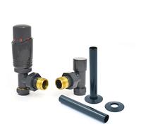Hot Flow Anthracite Cascade Angled Modern TRV Thermostatic Radiator Valve (Pair) Includes Angled TRV Body, One Lock Shield & Pipe Sleeve for Quick & Easy Temperature Control.