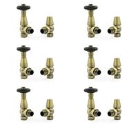 Hot Flow Antique Brass (6 Pack Bundle) Jordan Angled TRV Thermostatic Radiator Valve (Pair) Includes Angled TRV Body & One Lock Shield for Quick & Easy Temperature Control.