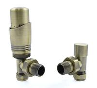 Hot Flow Antique Brass Cascade Angled Modern TRV Thermostatic Radiator Valve (Pair) Includes Angled TRV Body & One Lock Shield for Quick & Easy Temperature Control. Perfect for Energy Saving.