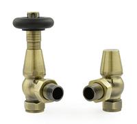 Hot Flow Antique Brass Jordan Angled TRV Thermostatic Radiator Valve (Pair) Includes Angled TRV Body & One Lock Shield for Quick & Easy Temperature Control.