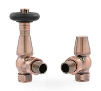 Hot Flow Antique Copper Jordan Angled TRV Thermostatic Radiator Valve (Pair) Includes Angled TRV Body & One Lock Shield for Quick & Easy Temperature Control.
