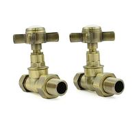Hot Flow | Bayou Cross-Head Traditional Manual Straight Radiator Valves (Pair) (Antique Brass)