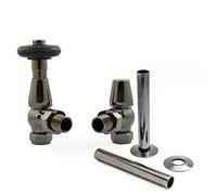 Hot Flow Black Nickel Jordan Angled TRV Thermostatic Radiator Valve (Pair) Includes Angled TRV Body, Wheel Head, Lock Shield & Pipe Sleeve for Quick & Easy Temperature Control.