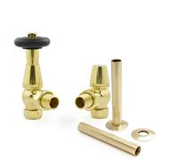 Hot Flow Brass Jordan Angled TRV Thermostatic Radiator Valve (Pair) Includes Angled TRV Body, Wheel Head, Lock Shield & Pipe Sleeve for Quick & Easy Temperature Control.