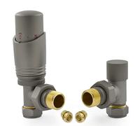 Hot Flow | Cascade Modern Angled TRV Thermostatic Radiator Valve 10mm Compression (Matte Metallic Grey)