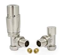 Hot Flow | Cascade Modern Angled TRV Thermostatic Radiator Valve 10mm Compression (Satin Nickel)
