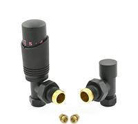 Hot Flow | Cascade Modern Angled TRV Thermostatic Radiator Valve 10mm Compression (Textured Black)