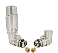 Hot Flow | Cascade Modern Corner TRV Thermostatic Radiator Valve 10mm Compression (Satin Nickel)