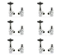 Hot Flow Chrome (6 Pack Bundle) Jordan Angled TRV Thermostatic Radiator Valve (Pair) Includes Angled TRV Body & One Lock Shield for Quick & Easy Temperature Control.