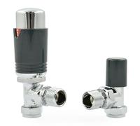 Hot Flow Chrome & Anthracite Estuary Angled TRV Thermostatic Radiator Valve (Pair) Includes Angled TRV Body, Wheel Head, Lock Shield. for Quick & Easy Temperature Control.