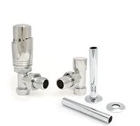 Hot Flow Chrome Cascade Angled Modern TRV Thermostatic Radiator Valve (Pair) Includes Angled TRV Body, One Lock Shield & Pipe Sleeve for Quick & Easy Temperature Control.