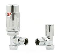 Hot Flow Chrome Estuary Angled TRV Thermostatic Radiator Valve (Pair) Includes Angled TRV Body, Wheel Head, Lock Shield. for Quick & Easy Temperature Control.