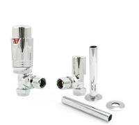 Hot Flow Chrome Estuary Angled TRV Thermostatic Radiator Valve (Pair) Includes Angled TRV Body, Wheel Head, Lock Shield & Pipe Sleeve for Quick & Easy Temperature Control.