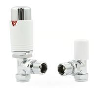 Hot Flow Chrome & White Estuary Angled TRV Thermostatic Radiator Valve (Pair) Includes Angled TRV Body, Wheel Head, Lock Shield. or Quick & Easy Temperature Control.