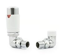 Hot Flow Chrome & White Estuary Corner TRV Thermostatic Radiator Valve (Pair) Includes Corner TRV Body, Wheel Head, Lock Shield. for Quick & Easy Temperature Control.