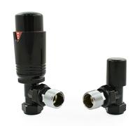 Hot Flow Full Black Estuary Angled TRV Thermostatic Radiator Valve (Pair) Includes Angled TRV Body, Wheel Head & Lock Shield for Quick & Easy Temperature Control. Perfect for Energy Saving.