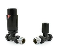 Hot Flow Full Black Estuary Straight TRV Thermostatic Radiator Valve (Pair) Includes Straight TRV Body, Wheel Head & Lock Shield for Quick & Easy Temperature Control. Perfect for Energy Saving.