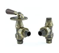 Hot Flow | Hudson Traditional Throttle Radiator Valve & Lock-Shield - Old English Brass (Angled Manual)