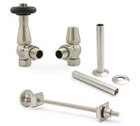 Hot Flow | Jordan Traditional Thermostatic Radiator Valve (Angled TRV) (Satin Nickel with Wall Stay and Sleeve)