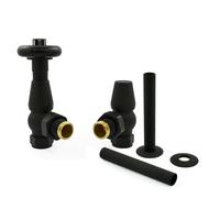 Hot Flow | Jordan Traditional Thermostatic Radiator Valve (Angled TRV) (Textured Black with Sleeve)