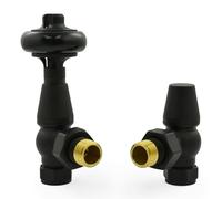 Hot Flow Satin Black Angled Modern TRV Thermostatic Radiator Valve (Pair) Includes Angled TRV Body & One Lock Shield for Quick & Easy Temperature Control. Perfect for Energy Saving.