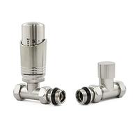 Hot Flow Satin Nickel Cascade Straight Modern TRV Thermostatic Radiator Valve (Pair) Includes TRV Body & One Lock Shield for Quick & Easy Temperature Control. Perfect for Energy Saving.