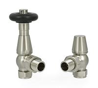 Hot Flow Satin Nickel Jordan Angled TRV Thermostatic Radiator Valve (Pair) Includes Angled TRV Body & One Lock Shield for Quick & Easy Temperature Control.