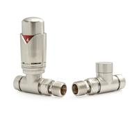 Hot Flow Satin Nickel Marella 3 Modern Thermostatic Radiator Valve Straight TRV. Includes Straight TRV Body, Wheel Head & Lock Shield for Quick & Easy Temperature Control.