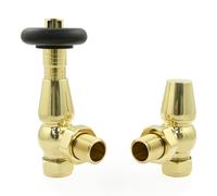 Hot Flow Unlacquered Brass Jordan Angled TRV Thermostatic Radiator Valve (Pair) Includes Angled TRV Body & One Lock Shield for Quick & Easy Temperature Control.