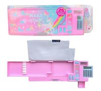 Hot Focus Unicorn Multifunction Pencil Case,Pencil Box for Girls. 2 Compartments Unique Stationery Set w/z Pop Out Calculator and Pencil Sharpener. Best Back to School Gift Set for Kids, Girls & Teen.