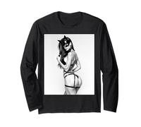 Hot Girl on T-shirt for Men - Sexy Bad Kitty Pinup Girl B&W Long Sleeve T-Shirt