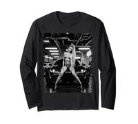 Hot Girl on T-Shirt for Men - Sexy Blonde Bombshell & Car BW Long Sleeve T-Shirt