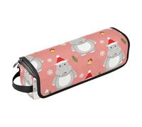Hot Hair Tools Travel Bag and Heat Resistant Mat Curling Iron Travel Holder Storage Bag for Flat Irons, Straighteners, Curling Irons, Merry Christmas Hippopotamus Pink Portable Travel