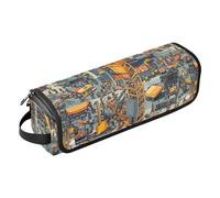 Hot Hair Tools Travel Bag and Heat Resistant Mat with Zipper Dustproof Travel Hair Straightener Bag for Hot Tools Curling Iron Flat Irons Hair Volumizer Styler, Construction Scene Building Bridges