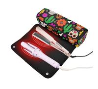 Hot Hair Tools Travel Bag Sugar Skull Calavera Día De Los Muertos | 2-in-1 Curling Iron Travel Case with Heat Resistant Pad,Removable Hair Styling Accessories Organizer,Travel Accessory