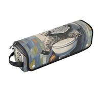 Hot Hair Tools Travel Bag with Heat Resistant Mat Waterproof Curling Iron Travel Case for Flat Iron Hot Tools and Haircare Accessories, Beauty Raccoon Retro Toilet Reading Newspaper