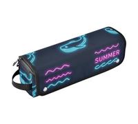 Hot Hair Tools Travel Bag with Removable Heat Resistant Mat Carrying Case Flat Curling Iron Waterproof Organizer for Curling Iron Straightener Flat Hair Dryer, Summer Neon Whale Wave Black