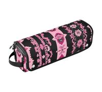 Hot Hair Tools Travel Bag with Removable Heat Resistant Mat Heating Tools Travel Bag Organizer for Flat Iron Hot Tools and Haircare Accessories, Vintage Boho Style Pattern Black and Peach