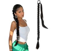 Hot Hairs 25” Synthetic Straight Ponytail Hair Extensions with Hair Tie Wrap Around Braided Ponytail Extension for Women, 30 Inch, Off-Black, Pack of 2