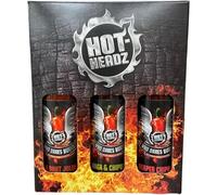 Hot Headz - Who Dares Burns! Firepower Hot Sauce Gift Set Including 3x 148ml Hot Chilli Spicy Sauces. Selection Box For Any Dishes. All Natural Flavours, Ideal As A Marinade And For Dipping.