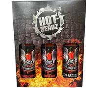 Hot Headz - Who Dares Burns! Ultimate Firepower Hot Sauce Gift Set Including 3x 148ml Hot Chilli Spicy Sauces. Selection Box For Any Dishes. All Natural Flavours, Ideal As A Marinade And For Dipping.
