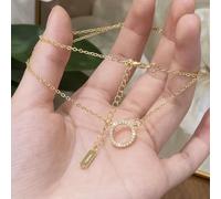 Hot INS style geometric round micro-inlaid zircon full zircon pendant necklace copper gold-plated clavicle chain necklace