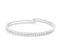 HOT JEWELRY BOX Open Memory Wire Bracelet for Women - Double Stack with 1.8mm Clear CZ Adjustable Cute Jewelry & Aesthetic Accessories - Luxury Layering Piece for Classic and Chic Style, 2.4, Rhodium