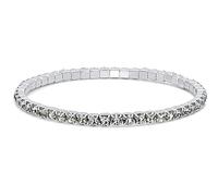 HOT JEWELRY BOX Rhodium Plated Stacking Bracelets - Crystal Bracelet for Women Stones & Memory Wire Stretchable Bracelet | Perfect Trendy Gift for Daily Wear & Elegant Jewelry for Women, Silver Cubic